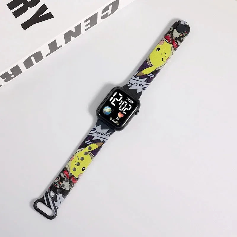 Sanrio Hello Kitty Cartoon Printed Button LED Electric Watch Teenager Fashion Personality Stitch Printed Square Electronic Watch ALPENZO