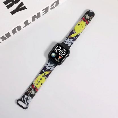 Sanrio Hello Kitty Cartoon Printed Button LED Electric Watch Teenager Fashion Personality Stitch Printed Square Electronic Watch ALPENZO