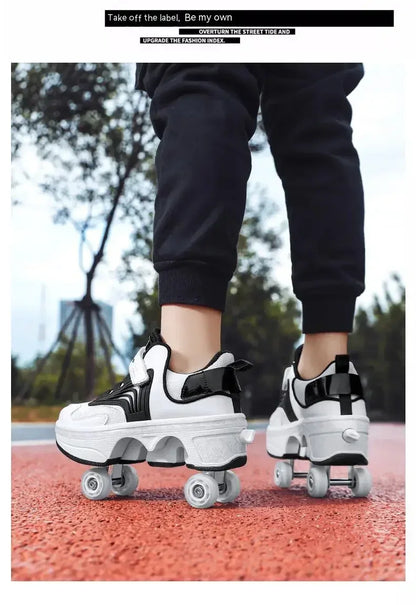 NEW children's sports roller skates deformation shoes 4 four-wheeled roller skates adult runaway shoes student deformation wheel