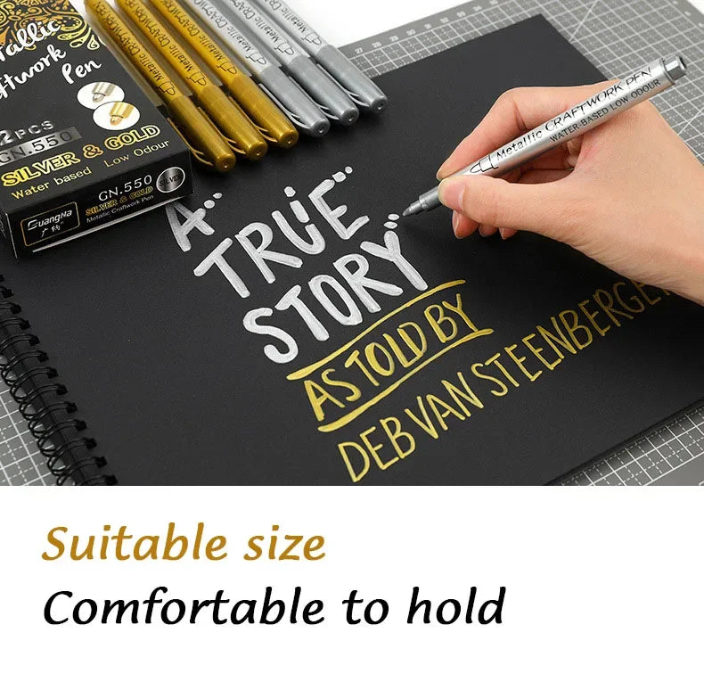1/2Pcs Brush Metallic Marker Pens Gold Silver Permanent Art Markers Crafts Scrapbooking Painting Stationery School Supplies ALPENZO