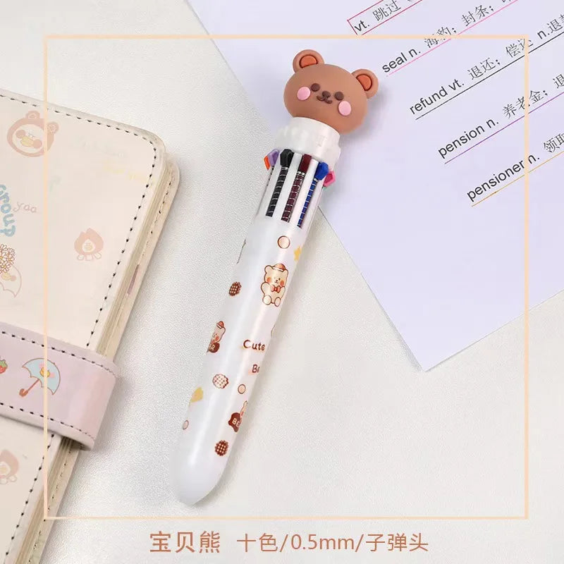 10 Colors Ballpoint Pen Cartoon Bear 0.5mm Colorful Ink Gel Pens Silicone Kawaii Pens School Office Supplies Korean Stationery ALPENZO