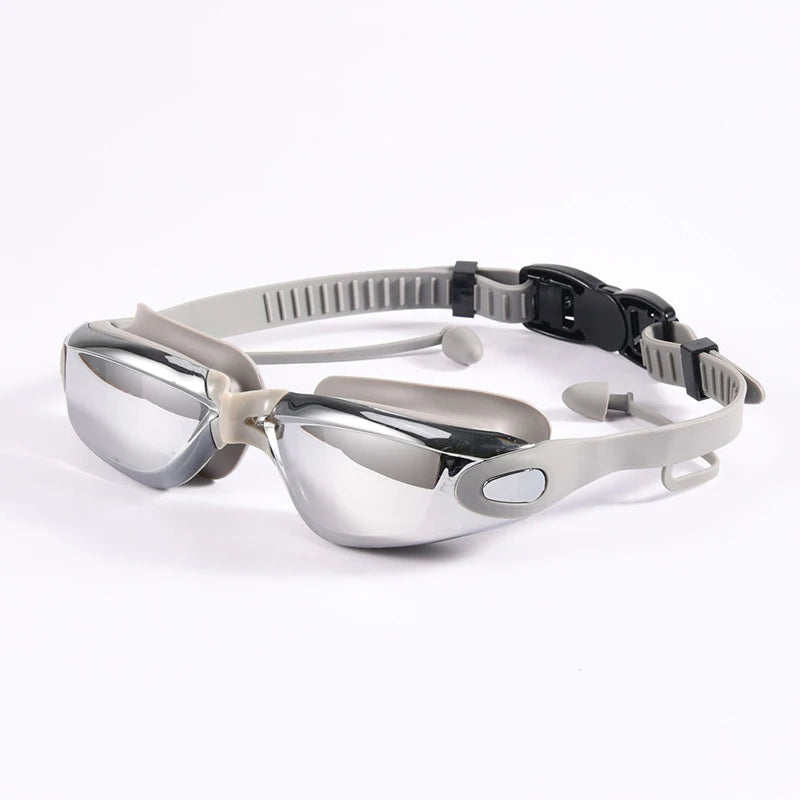 Swimming Goggles Adult Myopia Swimming Goggles One-piece Earplugs Electroplating Anti-fog High-definition Swimming Goggles