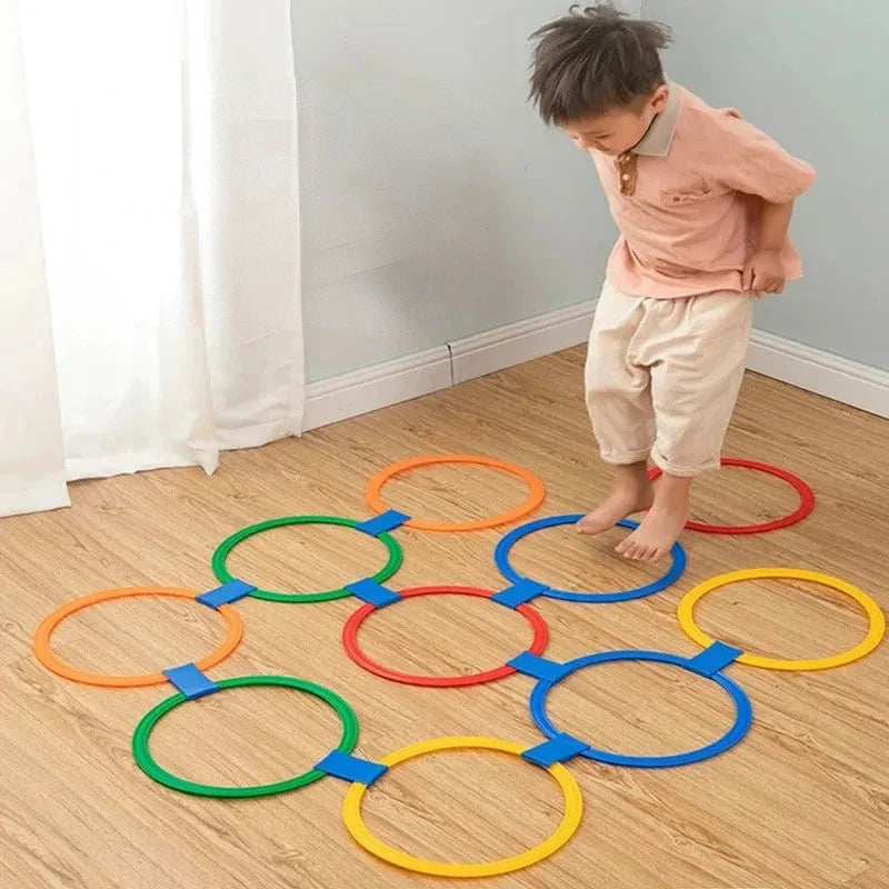 Outdoor Kids Funny Physical Training Sport Toys Lattice Jump Ring Set Game with 10 Hoops 10 Connectors for Park Play Boys Girls ALPENZO