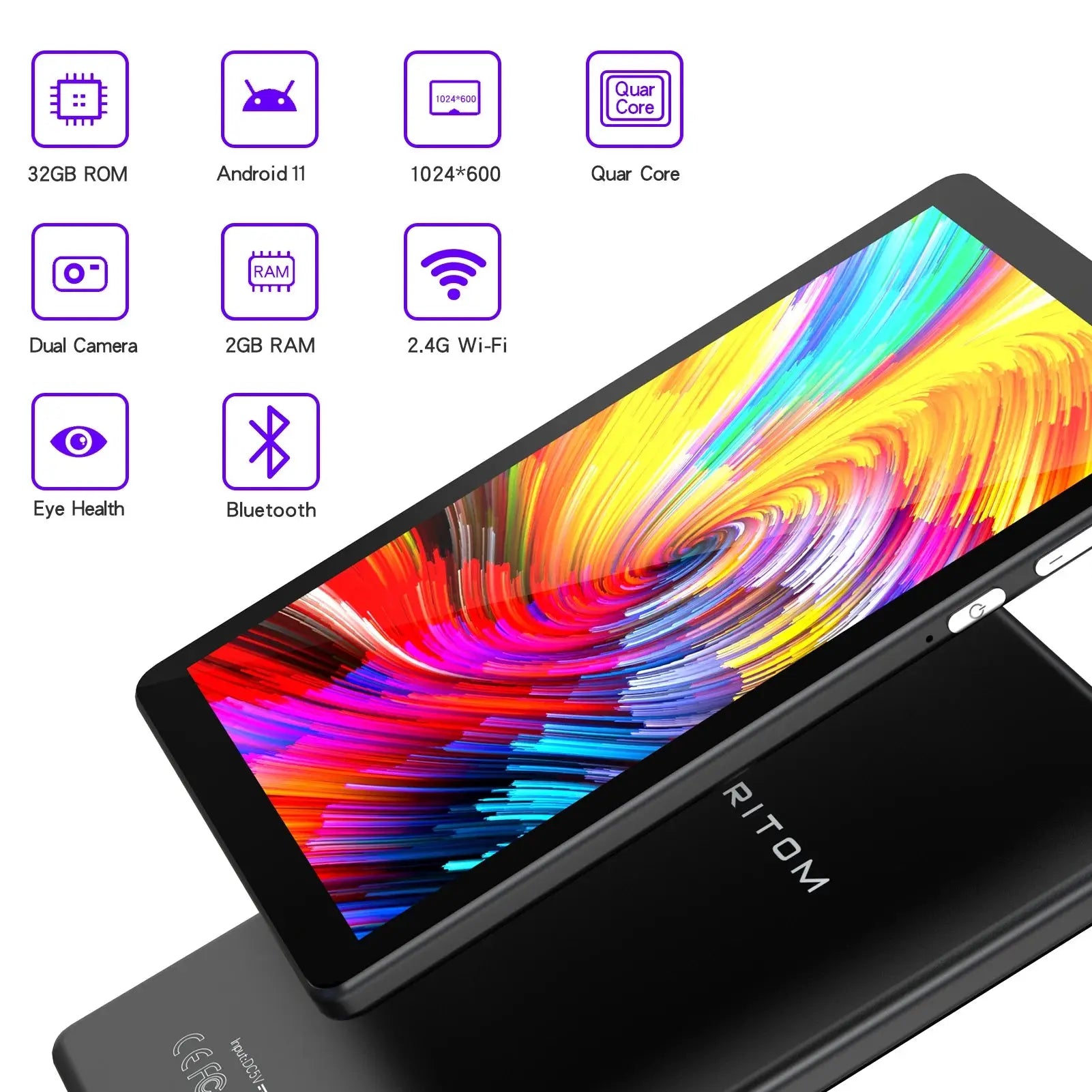 PRITOM 7 Inch Tablet PC 32 GB Android 11 with Quad Core Processor HD IPS Display Dual Camera WiFi with PU Protective Case - ALPENZO