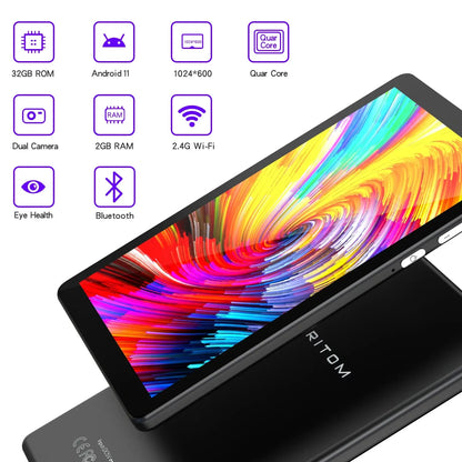 PRITOM 7 Inch Tablet PC 32 GB Android 11 with Quad Core Processor HD IPS Display Dual Camera WiFi with PU Protective Case - ALPENZO