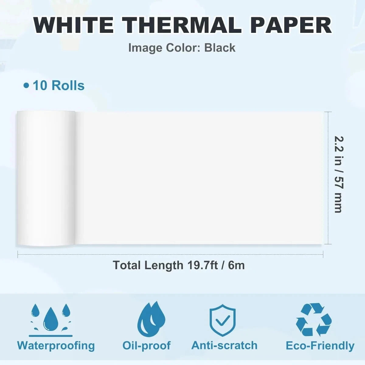 Thermal Printer Paper Rolls for Mini 10 Rolls 2.2in x 19ft  Pocket Printer White Colors Sticky Receipt Paper Rolls POS Papers ALPENZO