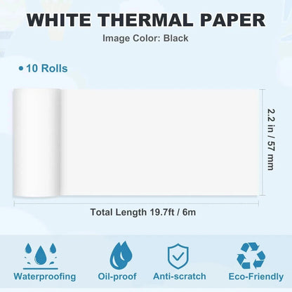 Thermal Printer Paper Rolls for Mini 10 Rolls 2.2in x 19ft  Pocket Printer White Colors Sticky Receipt Paper Rolls POS Papers ALPENZO
