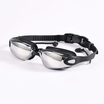 Swimming Goggles Adult Myopia Swimming Goggles One-piece Earplugs Electroplating Anti-fog High-definition Swimming Goggles
