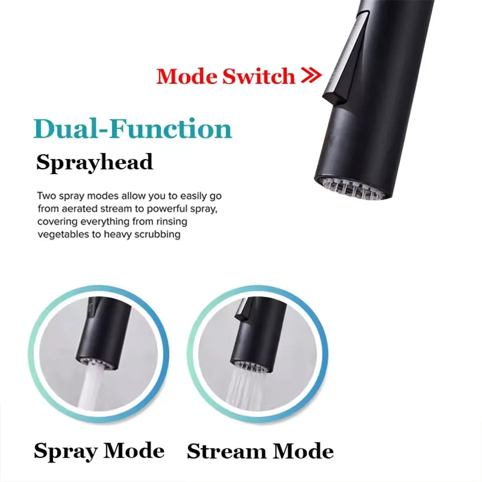 Hot and Cold Mixed Kitchen Faucet, Stainless Steel Faucet, Kitchen Sink Faucet, Pull-out Kitchen Faucet, Single Hole Faucet - ALPENZO