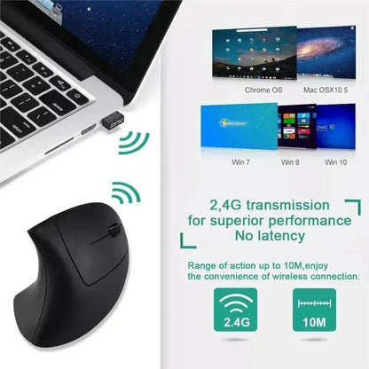 Vertical Mouse Ergonomic 2.4GHz Wireless Optical Mice 3 Adjustable DPI 800/1200/1600 6 Buttons for Laptop PC Computer Desktop - ALPENZO
