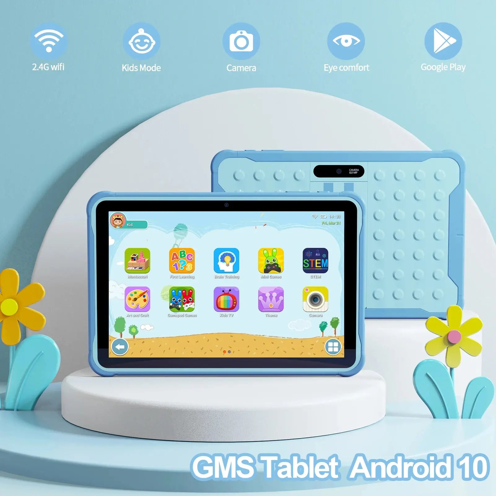 Pritom 10 Inch Kids Tablet Android 13 Go WIFI Quad Core Processor 2GB RAM 64GB ROM YouTube with Case - ALPENZO
