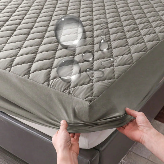 Waterproof Throw Mattress Cover Bed Fitted Sheet Mattress Protector Single/Double/140/160 Muti Size  Gray/White - ALPENZO