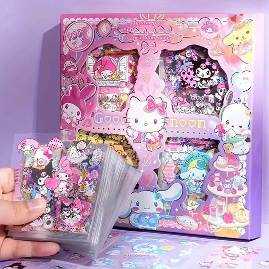 Non-Repeating 100-Piece Sticker Set Cinnamoroll Kuromi Waterproof Stationery Sticker Gift Box Birthday Gift ALPENZO