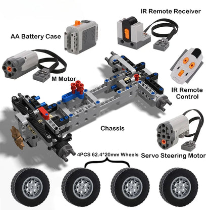 4WD RC Car Chassis Electric Set Four-Wheel Drive Technical Chassis Bricks IR Remote Reciever MOC Building Blocks for legoeds ALPENZO