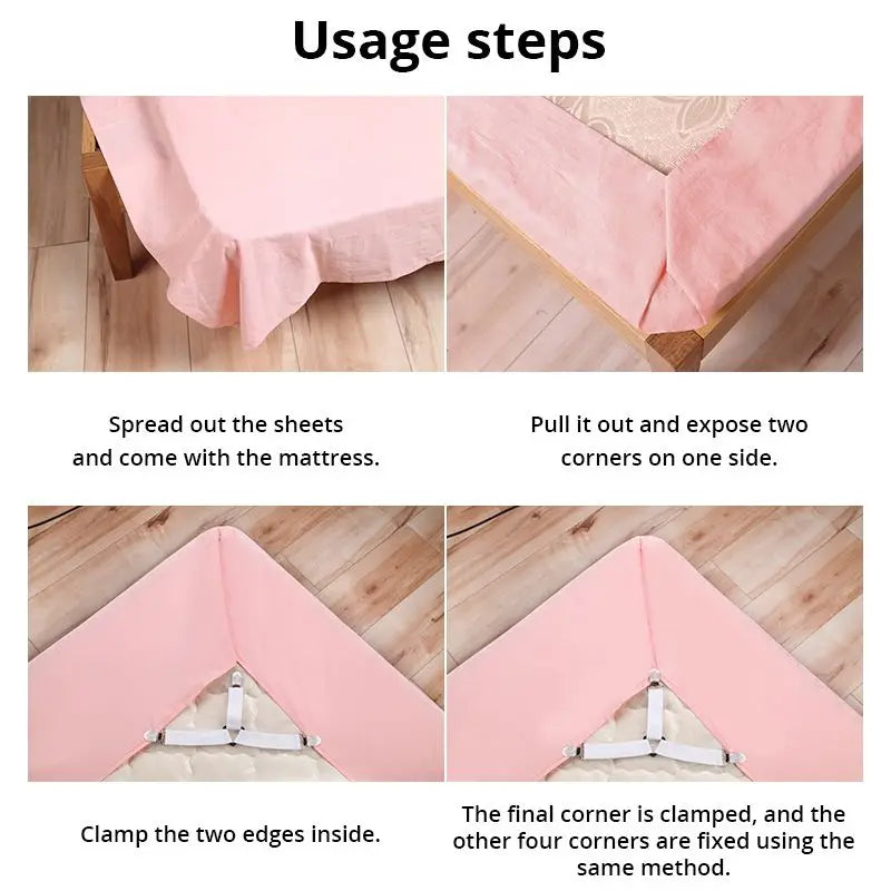 4Pcs/lot Bed Sheet Fasteners Holder Gadgets for Bed Sheet Organizer Mattress Cover Clip For Home Elastic Straps Adjustable Clips - ALPENZO