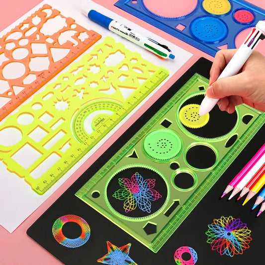 Geometry Spirograph Drawing Stencils Set Painting Template Art Crafts Creative Kids Educational Toy Variety of Flowers Ruler ALPENZO