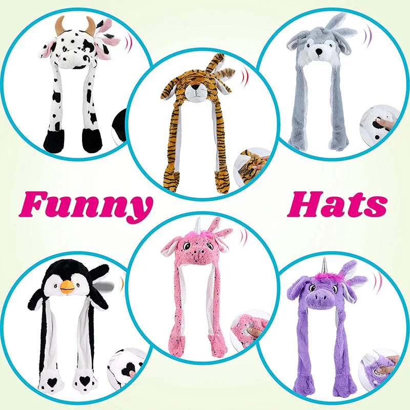 Seal Animal Ear Move Hat White Plush Bunny Ears Moving Jumping Up Toys Dress Up Funny Cosplay Party for Kids Christmas Gift ALPENZO