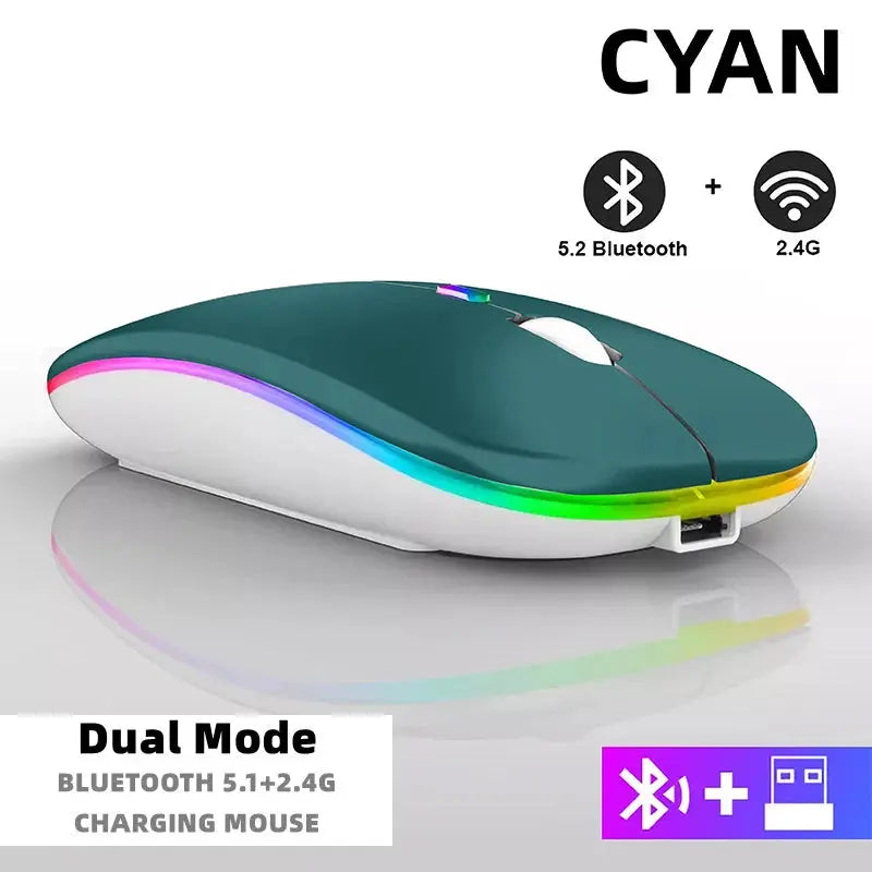 Tablet Phone Computer Bluetooth Wireless Mouse Rechargeable RGB Backlight Mice for iPad PC Laptop Tablet Phone 2.4GHz USB Mouse - ALPENZO