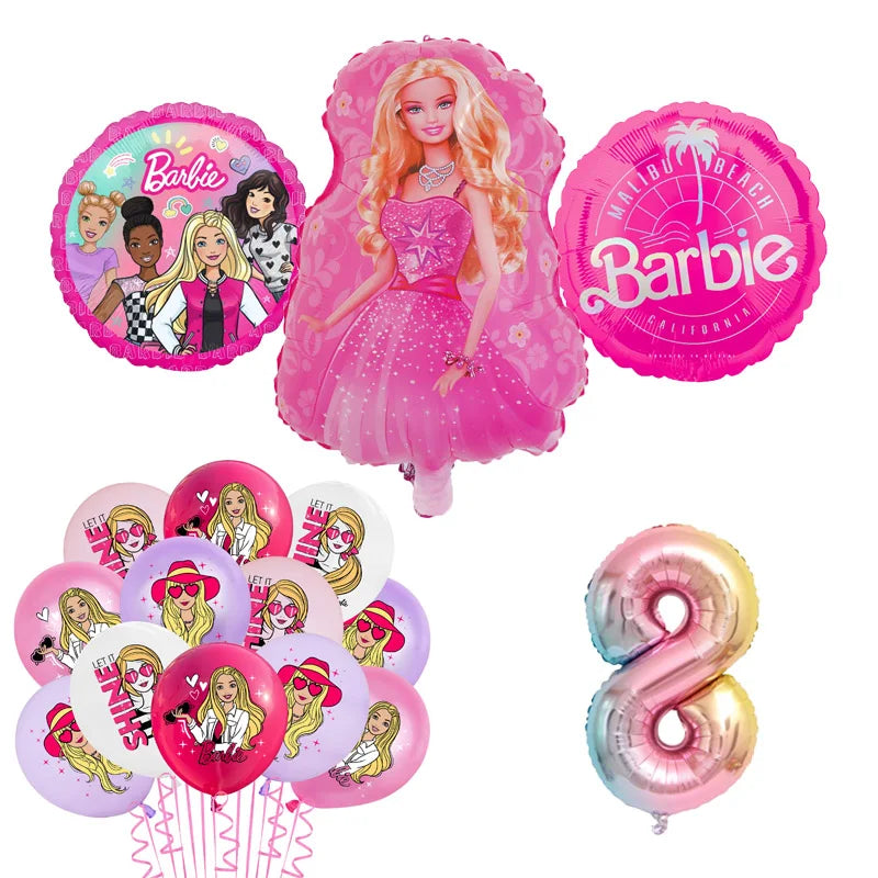 Barbie Birthday Party Supplies Pink Girl Disposable Tableware Banner Cupcake Topper Background Princess Balloons Gift Bag ALPENZO