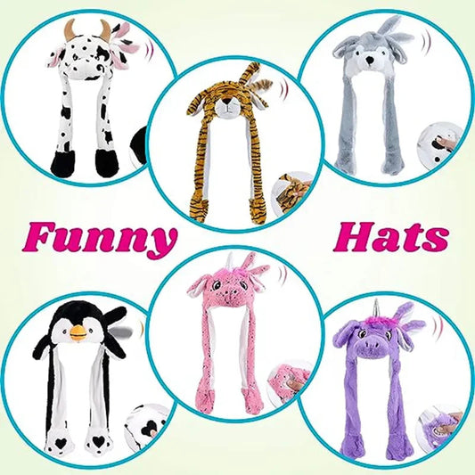 Cartoon Bunny Ear Move Hat Jumping up Toys Rabbit Girls Animal Plush Costume Cosplay Cap Kids Party for Adult Funny Anime Hat ALPENZO