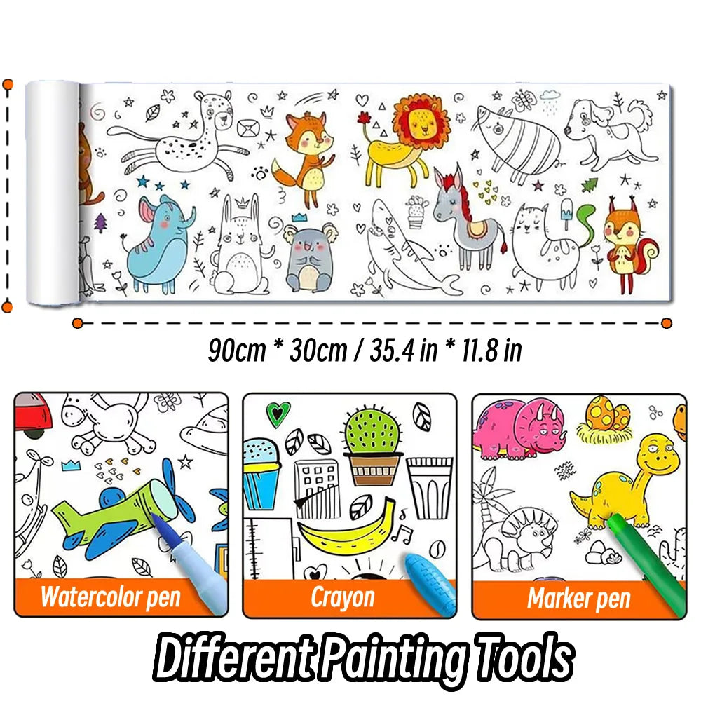 0.9/3M Space Food Animal Canvas Children's Drawing Roll DIY Coloring Paper Roll Color Filling Graffiti Paper-cut Painting School ALPENZO