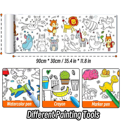 0.9/3M Space Food Animal Canvas Children's Drawing Roll DIY Coloring Paper Roll Color Filling Graffiti Paper-cut Painting School ALPENZO