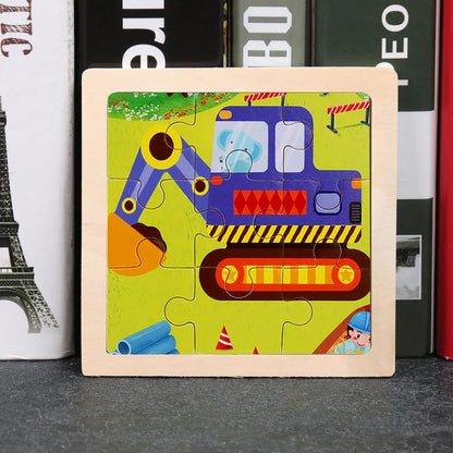 Hot Sale 11X11CM Kids Wooden Puzzle Baby Cartoon Animal Traffic Tangram Wood Puzzle Educational Jigsaw Toys For Children Gifts ALPENZO