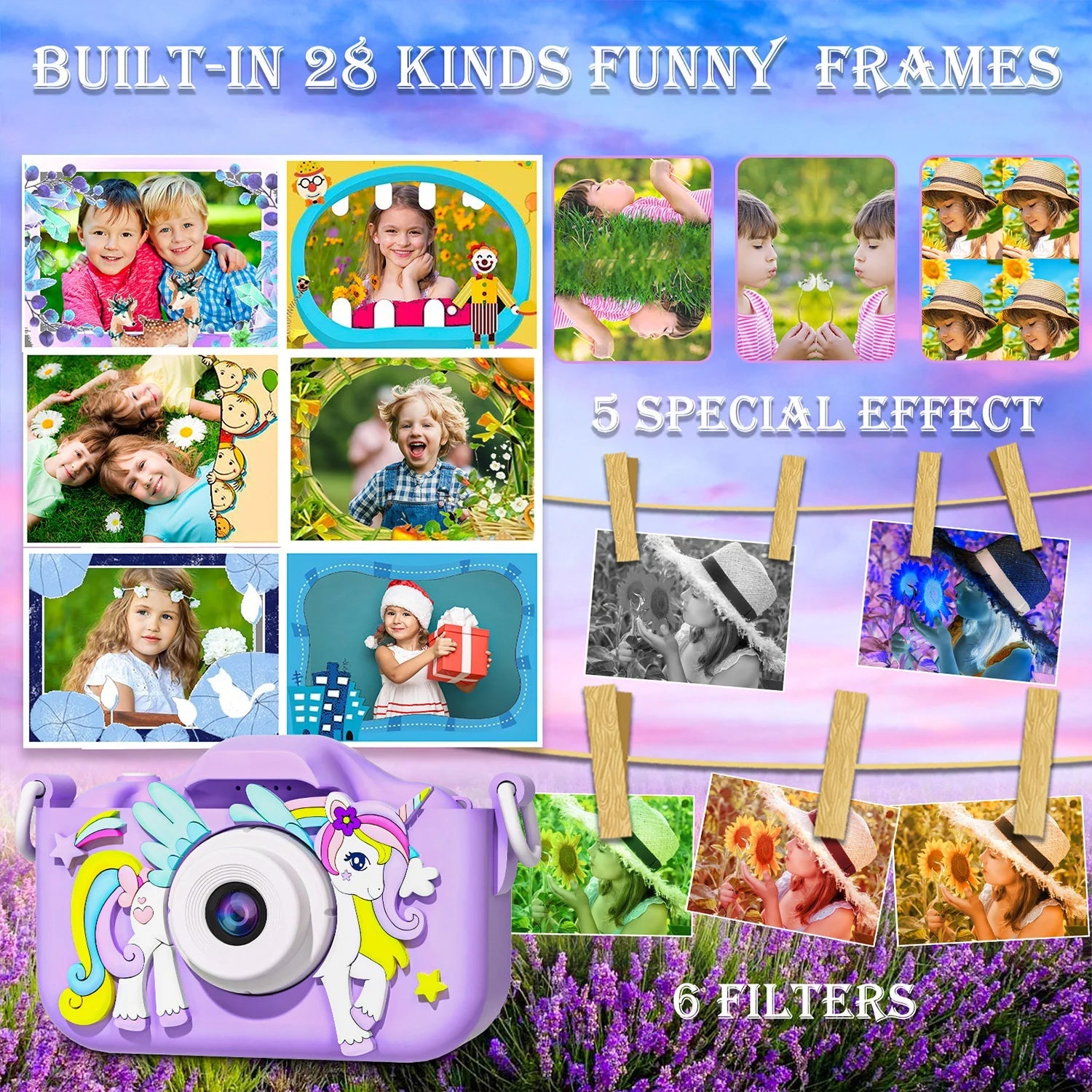 Kids Mini Camera Cartoon Unicorn Toys for Girls Boys Birthday Gifts 1080P HD 2inch Screen With 32G SD Card Record Life Camera ALPENZO