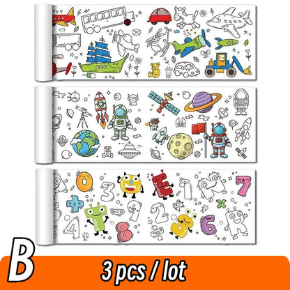 0.9/3M Space Food Animal Canvas Children's Drawing Roll DIY Coloring Paper Roll Color Filling Graffiti Paper-cut Painting School ALPENZO