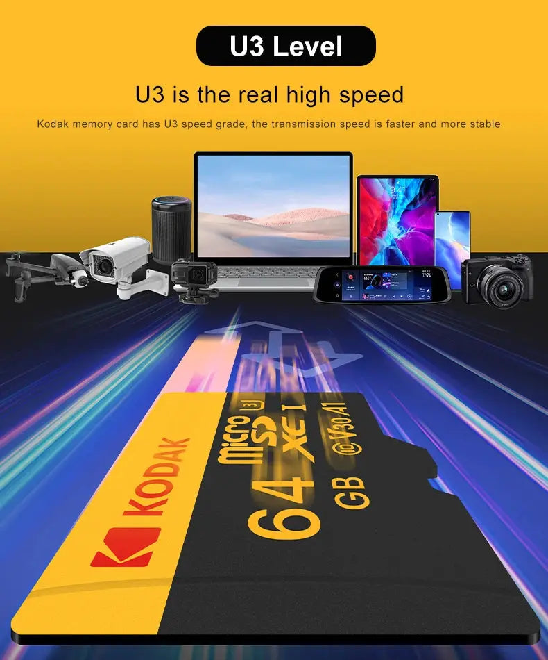 Kodak Micro SD Card Memory Card Class 10 32GB 64GB 128GB 256GB U3 4K High Speed Cartao De Memoria Flash Memory TF Mecard C10 - ALPENZO