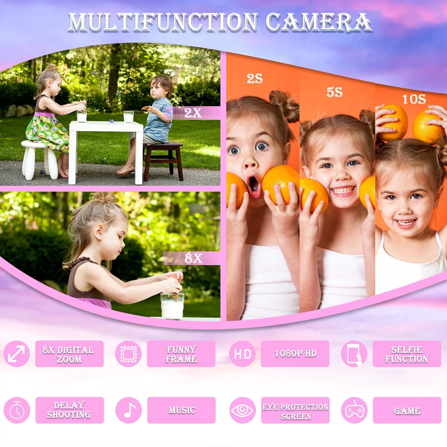 Kids Mini Camera Cartoon Unicorn Toys for Girls Boys Birthday Gifts 1080P HD 2inch Screen With 32G SD Card Record Life Camera ALPENZO