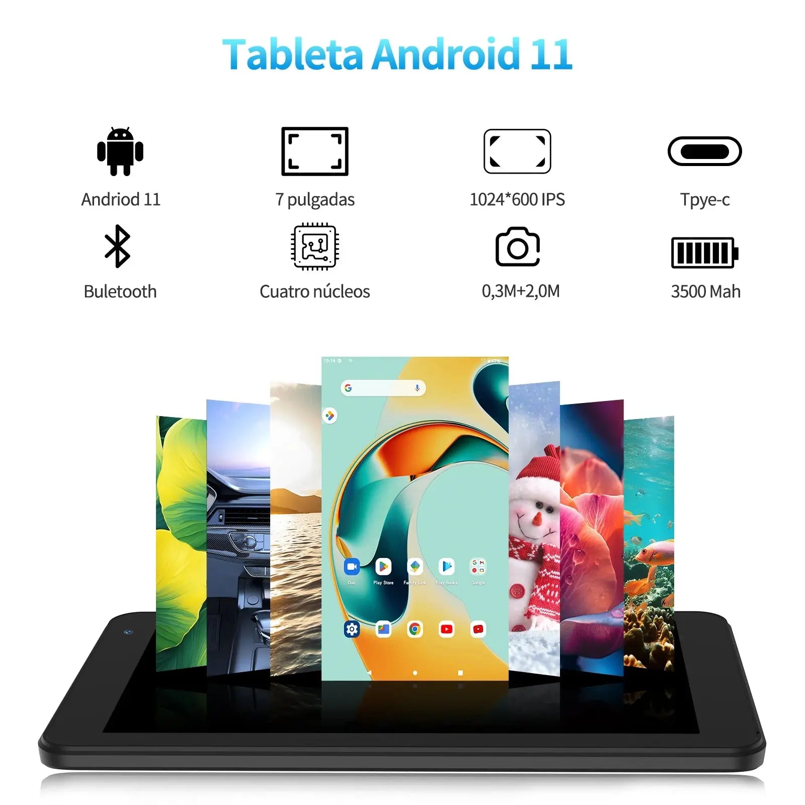 PRITOM 7 Inch Tablet PC 32 GB Android 11 with Quad Core Processor HD IPS Display Dual Camera WiFi with PU Protective Case - ALPENZO