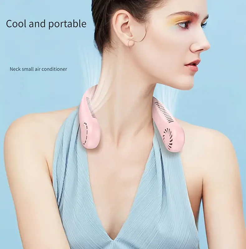New Mini Neck Fan Portable Bladeless Hanging Neck 1200mAh Rechargeable Air Cooler 3 Speed Mini Summer Sports Fans ALPENZO