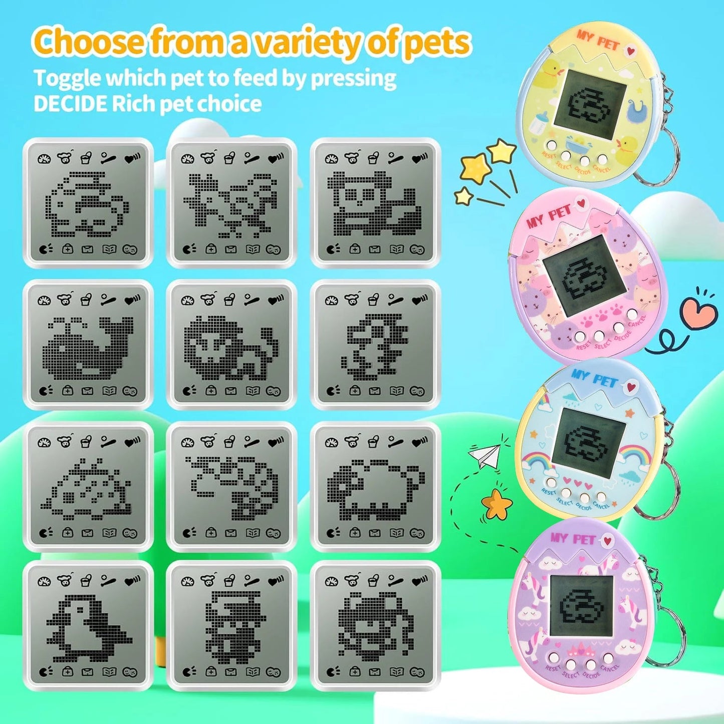 Interactive Toy Digital Pet - Virtual Electronic Pets Video Game Party Favors for Kids Video Game Keychain Video Game Party Supp ALPENZO