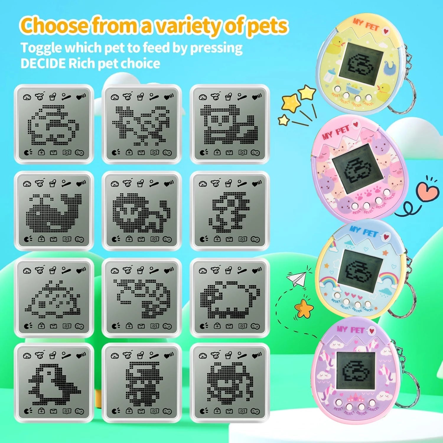 Interactive Toy Digital Pet - Virtual Electronic Pets Video Game Party Favors for Kids Video Game Keychain Video Game Party Supp ALPENZO