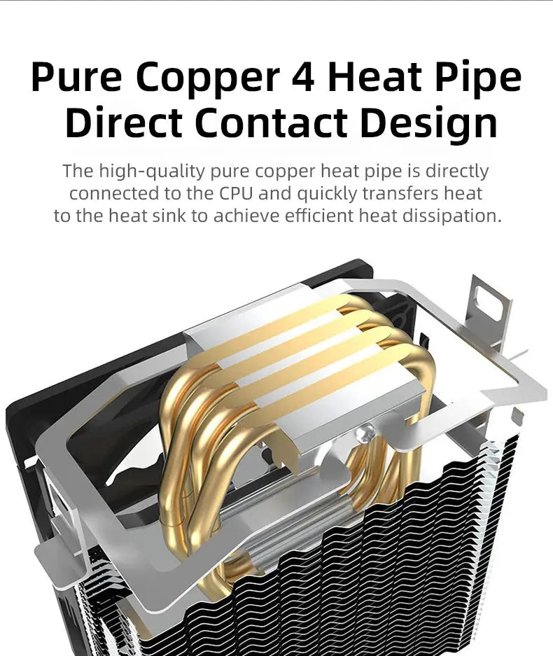 TEUCER CPU Cooler 4 Heat Pipes PC Radiator Cooling 3PIN PWM Silent Rgb Fan For Intel 1700 1150 1155 1156 1366 AM2/AM3/AM4 AMD - ALPENZO
