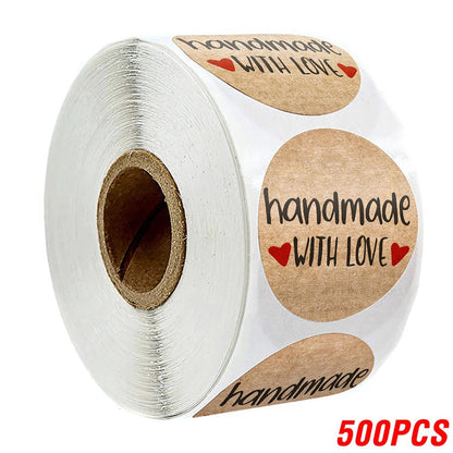 100-500pcs 1inch Vintage Kraft Paper Handmade With Love Stickers for Package Thank You Stationery Adhesive Labels Baking Seals ALPENZO
