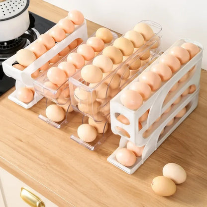 Large Capacity Automatic Egg Roller Household Four Tier Refrigerator Egg Storage Box Space Saving Kitchen Dedicated - ALPENZO