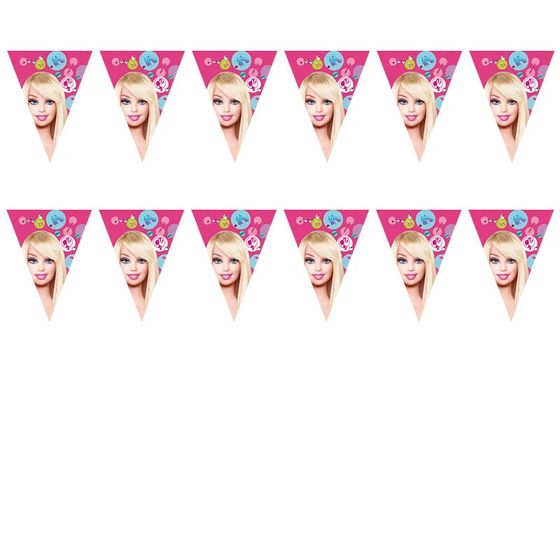 Barbie Birthday Party Supplies Pink Girl Disposable Tableware Banner Cupcake Topper Background Princess Balloons Gift Bag ALPENZO