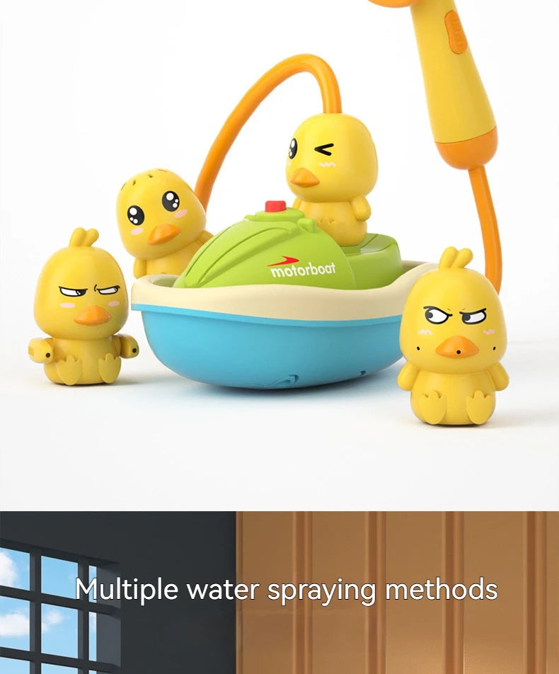 Cute Duck Bathtub Boat Toy with 3 Emotional Ducks Automatic Water Spray Toys for Toddlers, Sensory Interactive Baby Shower Gift ALPENZO