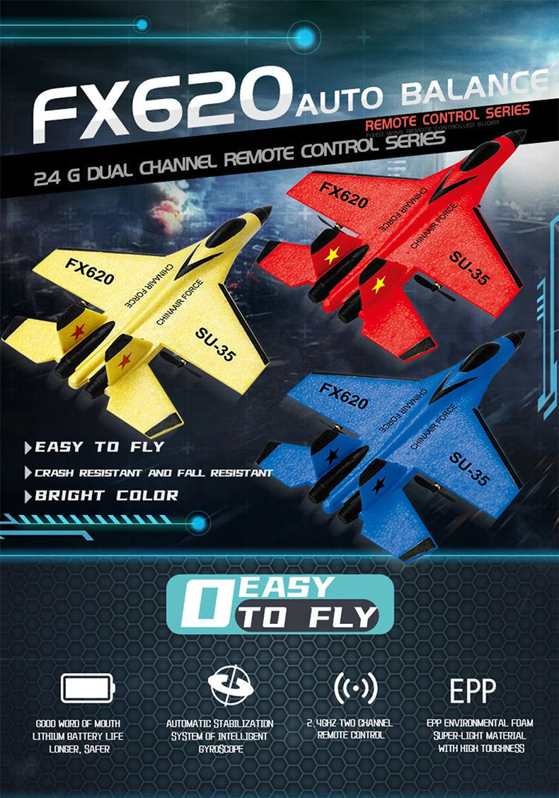 RC Foam Aircraft SU-35 Plane 2.4G Radio Control Glider Remote Control Fighter Plane Glider Airplane Foam Boys Toys for Children ALPENZO