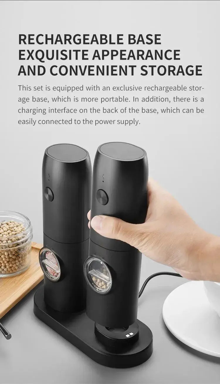 Rechargeable USB Electric Automatic Salt and Pepper Grinder Set Gravity Spice Mill Adjustable Spices Grinder Kitchen Tools - ALPENZO