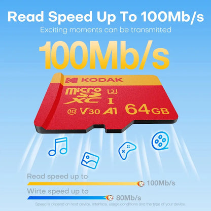 KODAK MicroSD Card Memory Card 32GB 64GB Special For Driving Recorder 128GB 4K High Speed Flash Memory TF Flash Cards for Camera - ALPENZO