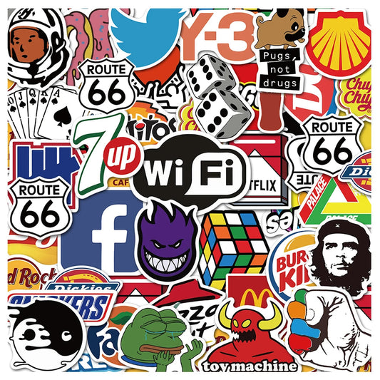 10/30/50/100Pcs Cool Fashion Brand Logo Stickers DIY Skateboard Laptop Luggage Bike Motorcycle Phone Car Cool Sticker Decal Toys ALPENZO