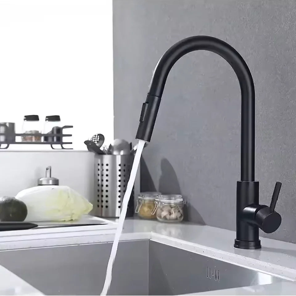Hot and Cold Mixed Kitchen Faucet, Stainless Steel Faucet, Kitchen Sink Faucet, Pull-out Kitchen Faucet, Single Hole Faucet - ALPENZO