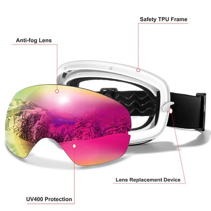Ourdoor Sports Teen Men Women Ski Goggles-Anti-fog UV400 Eyewear, Christmas and New Year Gift, Free Black Lens and Optical Frame