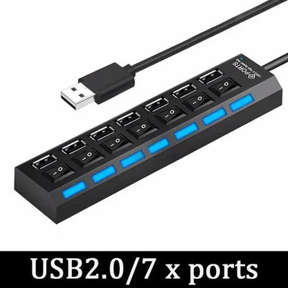 High Speed Usb Hub 2.0 Adapter Expander Multi Usb Splitter Multiple Extender Led Switch Lamp For Pc Laptop 4 Ports 7 Ports - ALPENZO
