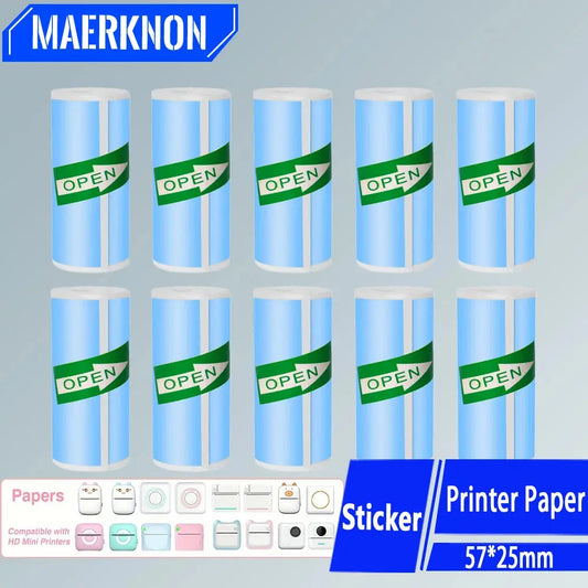 HD Mini Printer Thermal Paper 57*25MM Self-adhesive Roll Paper Label Sticker Photo Inkless Printing Portable Printer Color Paper - ALPENZO