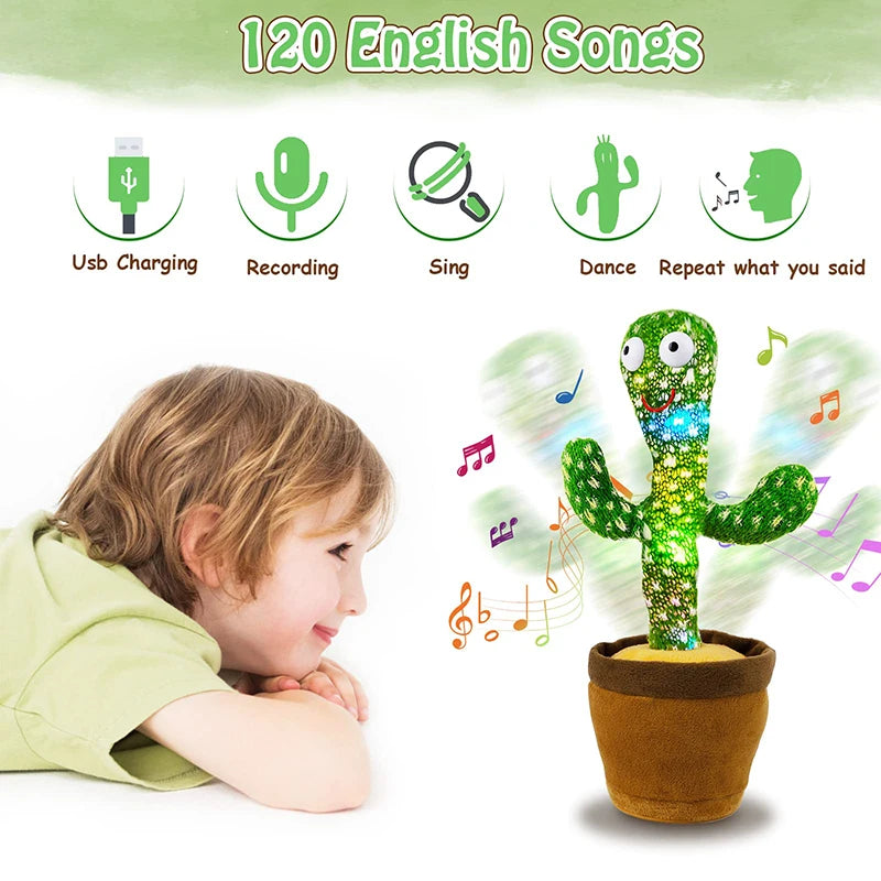 Dancing Cactus 120 Song Speaker Talking Usb Battery Voice Repeat Plush Cactu Dancer Toy Talk Plushie Stuffed Toys For Kids Gift ALPENZO