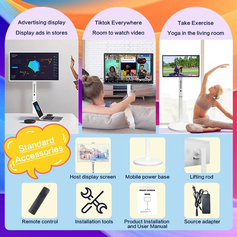 TouchWo Standby me 27 32 inch Moving Smart portable Television Monitor Touch Screen Rolling Rechargeable Tv Stand On Wheels - ALPENZO